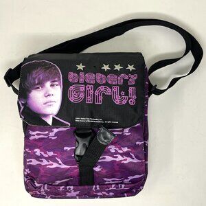 Justin Bieber 2011 BIEBER'S GIRL Purple Camo Book Bag Crossbody Messenger Sling